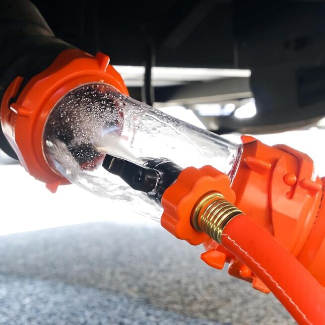 Camco Rhino Blaster RV Tank Rinser | Vacuum Breaker, Clear 45° Elbow, 360° Swivel Fittings