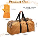 Buryeah 2-Piece Firewood Carrier & Welding Gloves: Canvas Log Tote, Heat-Resistant Leather