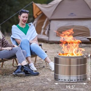 Portable Stainless Steel Fire Pit - Smokeless Outdoor Wood Burning (19 Inch)