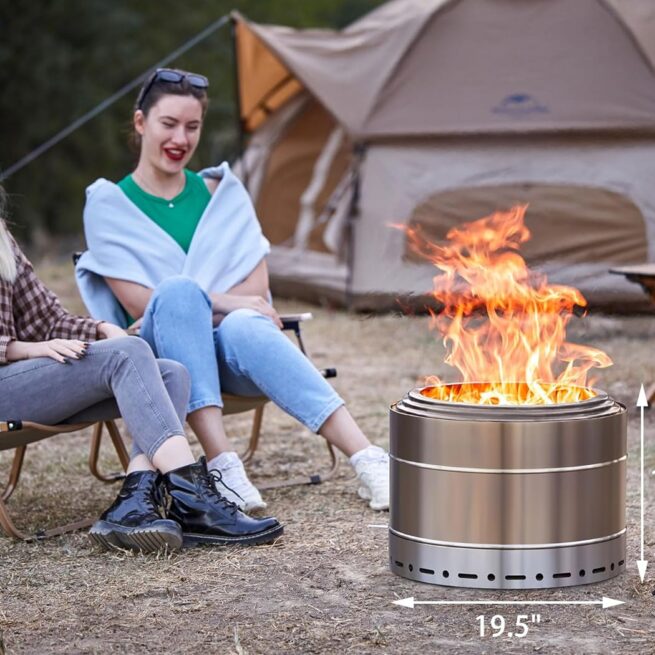 Portable Stainless Steel Fire Pit - Smokeless Outdoor Wood Burning (19 Inch)