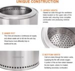 19" Stainless Steel Fire Pit with Stand - Portable, Smokeless Bonfire for Patio and Camping