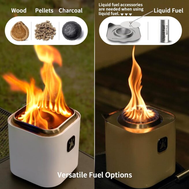Mini Tabletop Fire Pit - Smokeless Outdoor Patio, Stainless Steel, White
