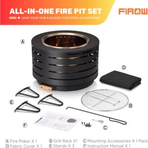 23" Smokeless Fire Pit: Outdoor with Ash Pan - Camping, Bonfire - Cover, Poker