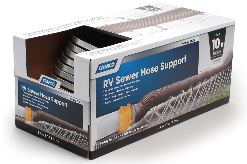 Camco Aluminum Sewer Hose Support | Up to 10' | Strap Kit | Durable & Lightweight