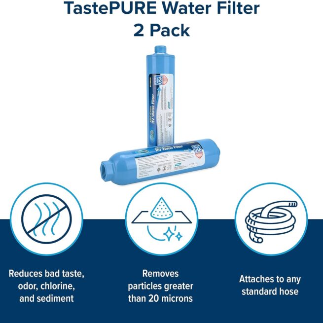 Camco TastePURE RV Water Filter | Odor & Chlorine Reduction | USA Made | 2-Pack