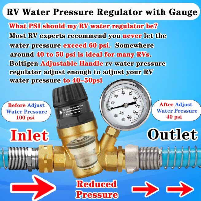 Adjustable RV Water Pressure Regulator - Camper Upgrade
