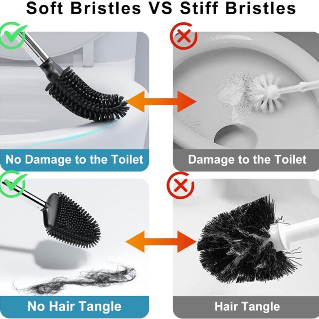 Fowooyeen Silicone Toilet Brush Set, Automatic - BlackFowooyeen