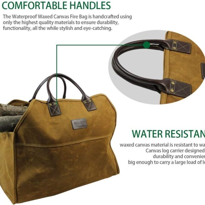 INNO STAGE Heavy Duty Wax Canvas Log Carrier Tote - Durable Firewood Holder