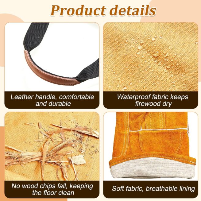 Buryeah 2-Piece Firewood Carrier & Welding Gloves: Canvas Log Tote, Heat-Resistant Leather