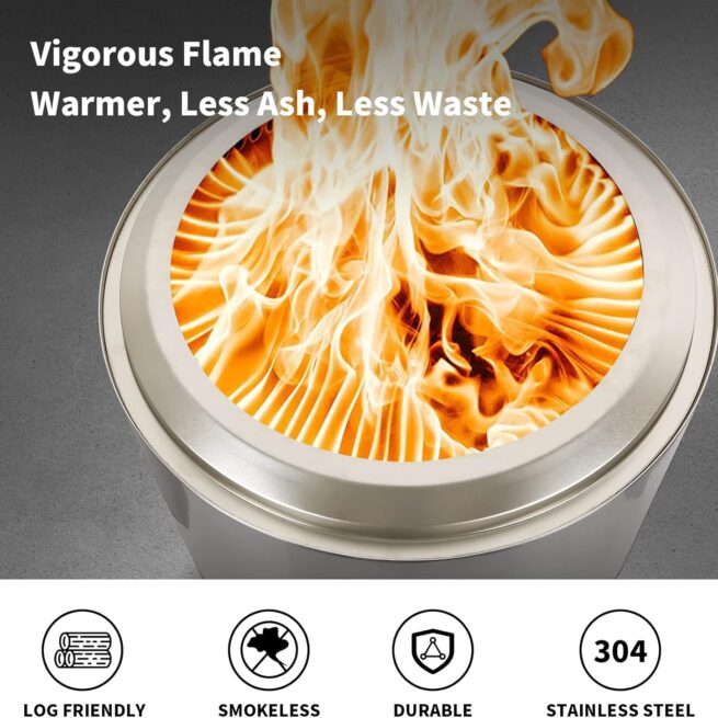 Hykolity 19" Stainless Steel Fire Pit with Cooking Grate & Removable Ash Pan