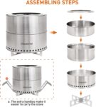 19" Stainless Steel Fire Pit with Stand - Portable, Smokeless Bonfire for Patio and Camping