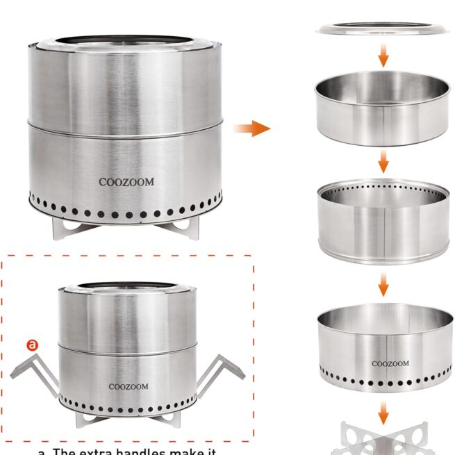 19" Stainless Steel Fire Pit with Stand - Portable, Smokeless Bonfire for Patio and Camping