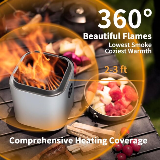 Mini Tabletop Fire Pit - Smokeless Outdoor Patio, Stainless Steel, White