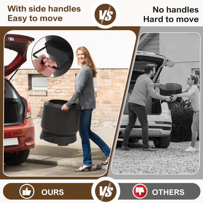 Portable 20'' Smokeless Fire Pit with Cooking Grill for Outdoor Use