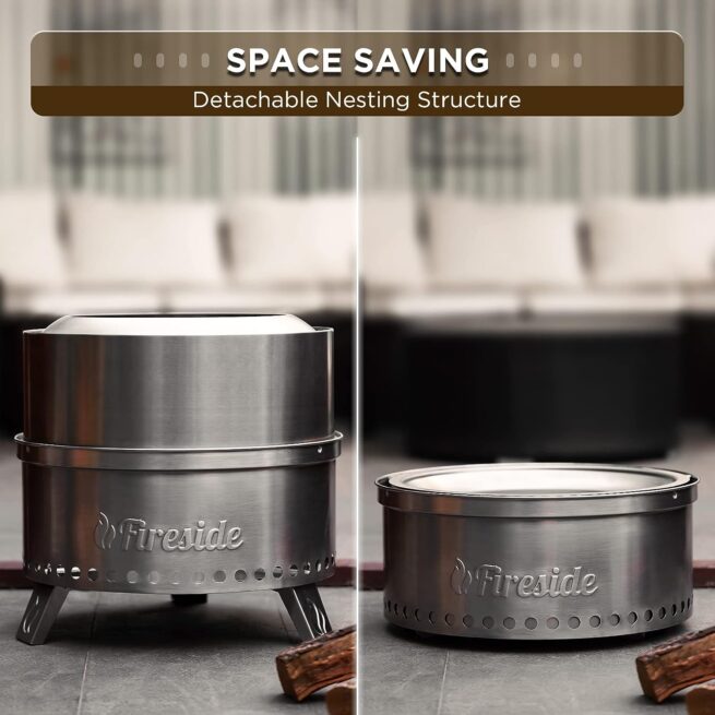 TURBRO 19" Smokeless Fire Pit: Stainless Steel Camping Stove with Stand & Ash Pan