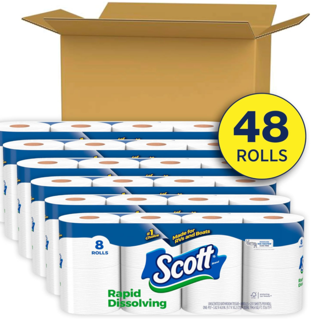 Scott Rapid-Dissolving Toilet Paper: 48 Double Rolls, Sustainable & Septic-Safe