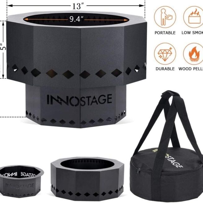 INNO STAGE 13" Smokeless Fire Pit: Low Smoke, Portable Design