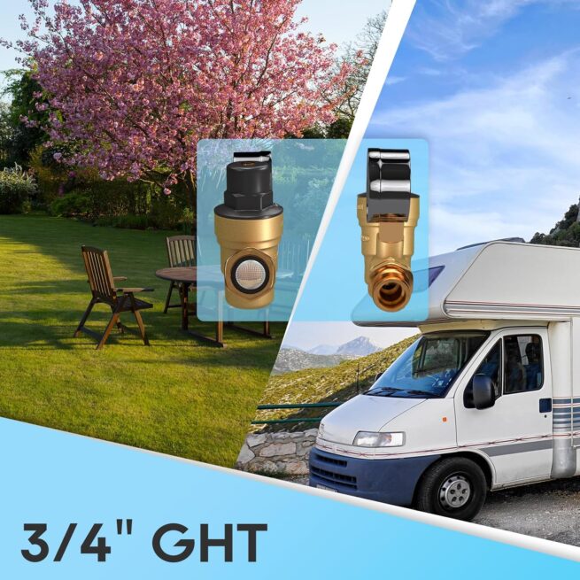 RV Water Pressure Regulator Valve - Brass, Lead-Free, Adjustable with Gauge