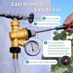 Brass RV Water Pressure Regulator with Gauge - Lead-free Adjustable Valve for Camper