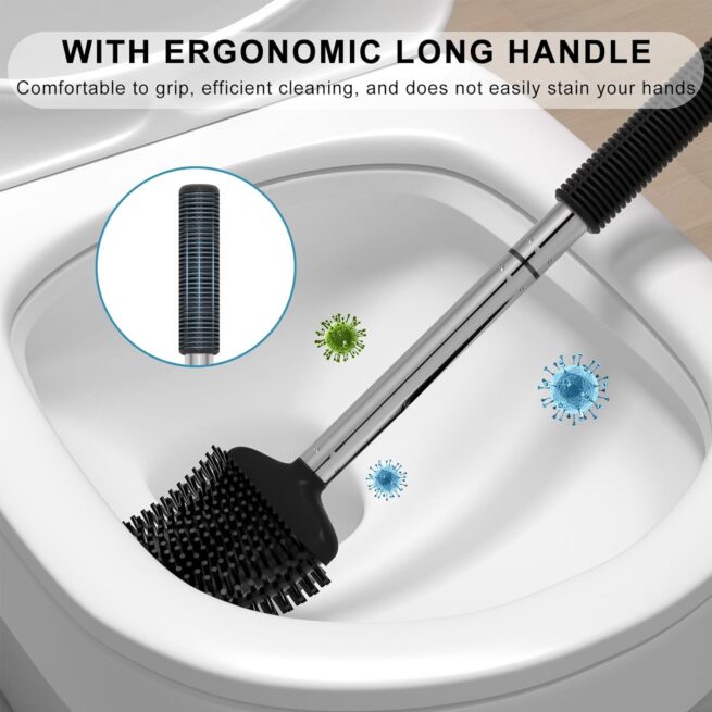 Fowooyeen Silicone Toilet Brush Set, Automatic - BlackFowooyeen