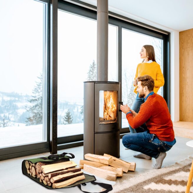 Canvas Firewood Carrier Bag | Log Tote for Fireplace & Camping (Army Green)