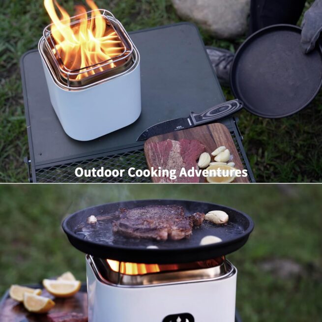 Mini Tabletop Fire Pit - Smokeless Outdoor Patio, Stainless Steel, White