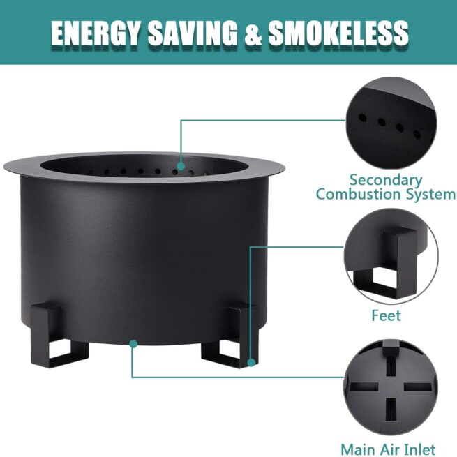 TITIMO 21.5 Inch Smokeless Fire Pit Metal Steel with Accessories