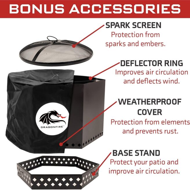 23.5" Matte Black Smokeless Firepit w/ Accessories: Spark Screen, Base Stand & Cover