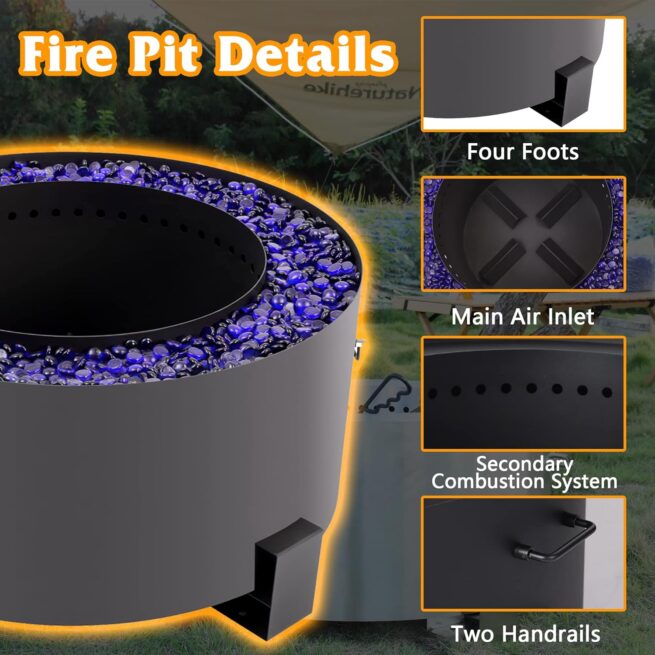 27" Smokeless Fire Pit: Portable Steel Bonfire for Outdoors - Black
