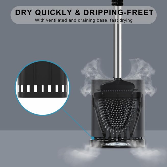 Fowooyeen Silicone Toilet Brush Set, Automatic - BlackFowooyeen