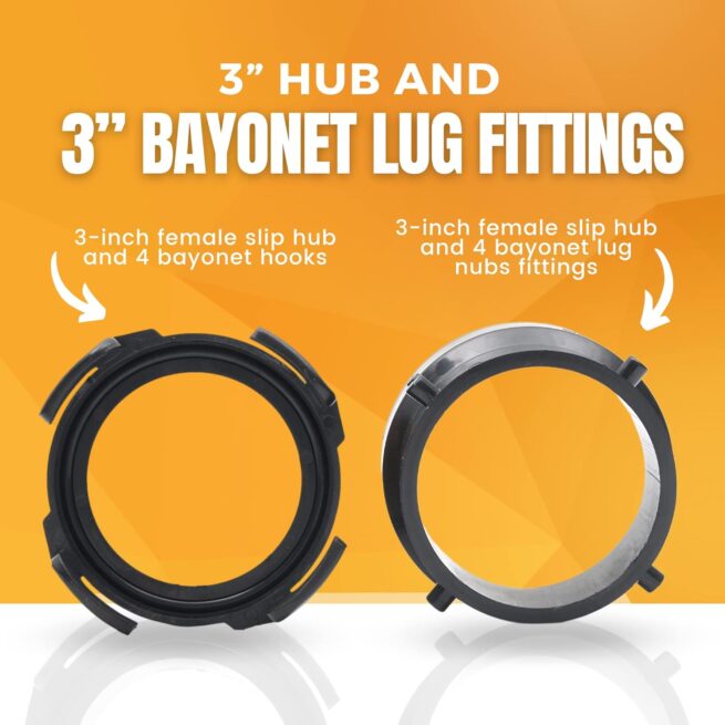 TonGass RV Sewer Hose Fitting Combo Pack - 3" Hub x Bayonet Hooks (2)