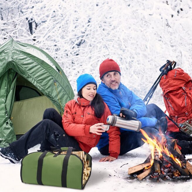 Canvas Firewood Carrier Bag | Log Tote for Fireplace & Camping (Army Green)