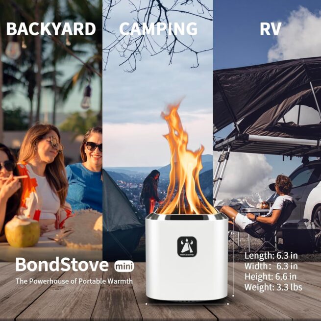 Mini Tabletop Fire Pit - Smokeless Outdoor Patio, Stainless Steel, White