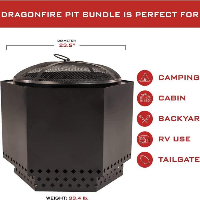 23.5" Matte Black Smokeless Firepit w/ Accessories: Spark Screen, Base Stand & Cover