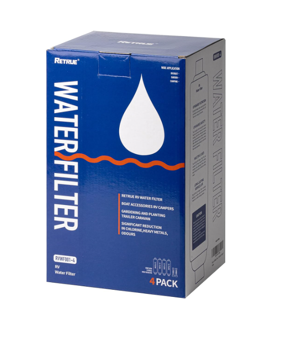 RV Water Filter: Flexible Hose Protector, Reduces Taste, Odors, Chlorine, Sediment (4-Pack)