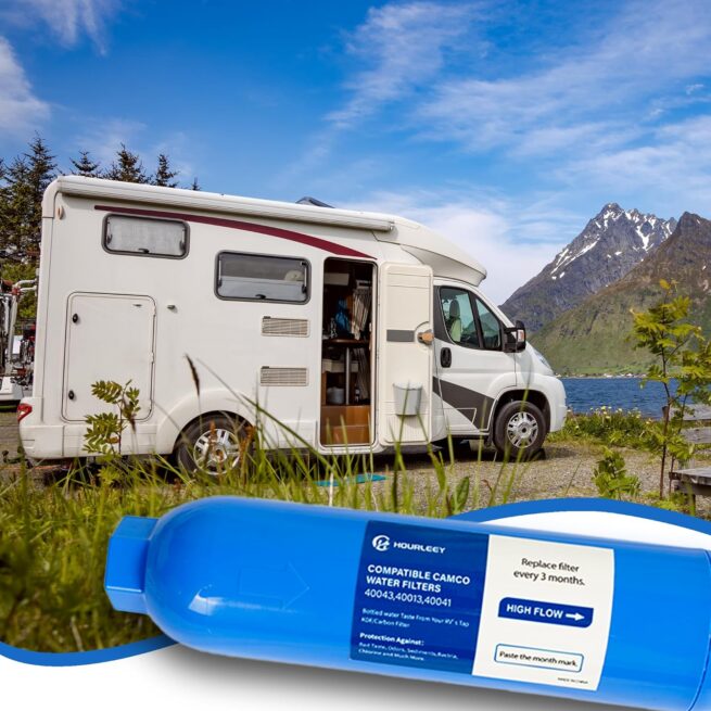 Hourleey 2 Pack RV Inline Water Filter + Flexible Hose Protectors