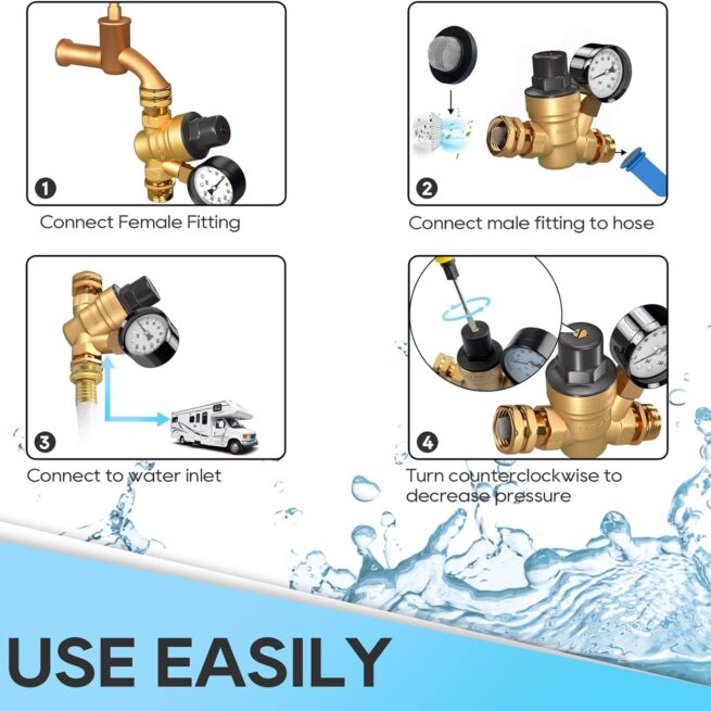 RVGUARD RV Water Pressure Regulator Valve - Brass Lead-Free