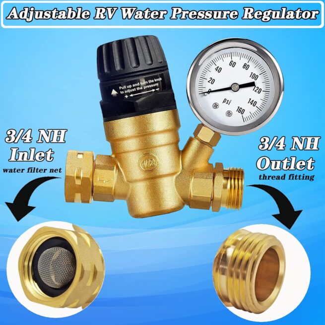 Adjustable RV Water Pressure Regulator: Upgrade for Camper, Reducer with Handle