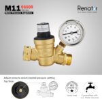 Brass RV Water Pressure Regulator with Gauge - Lead-free Adjustable Valve for Camper