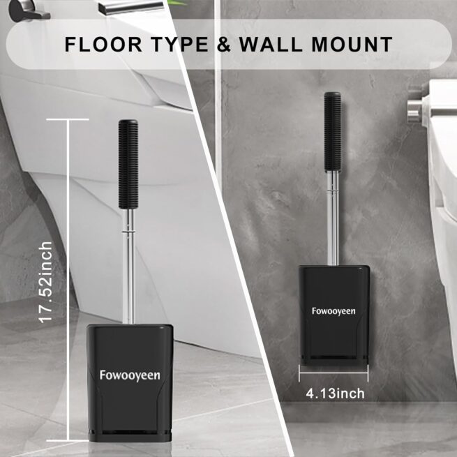 Fowooyeen Silicone Toilet Brush Set, Automatic - BlackFowooyeen