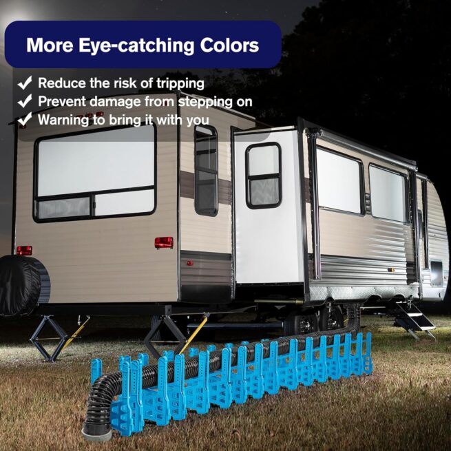 Adjustable 10FT RV Sewer Hose Support: Deep Cradles, Secure Rubber Band | Easy to Use