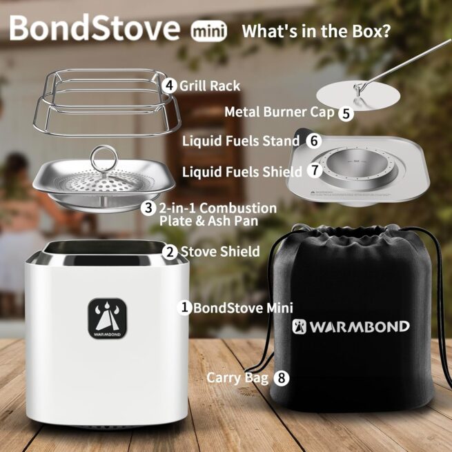 Mini Tabletop Fire Pit - Smokeless Outdoor Patio, Stainless Steel, White