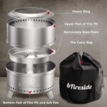 TURBRO 19" Smokeless Fire Pit: Stainless Steel Camping Stove with Stand & Ash Pan