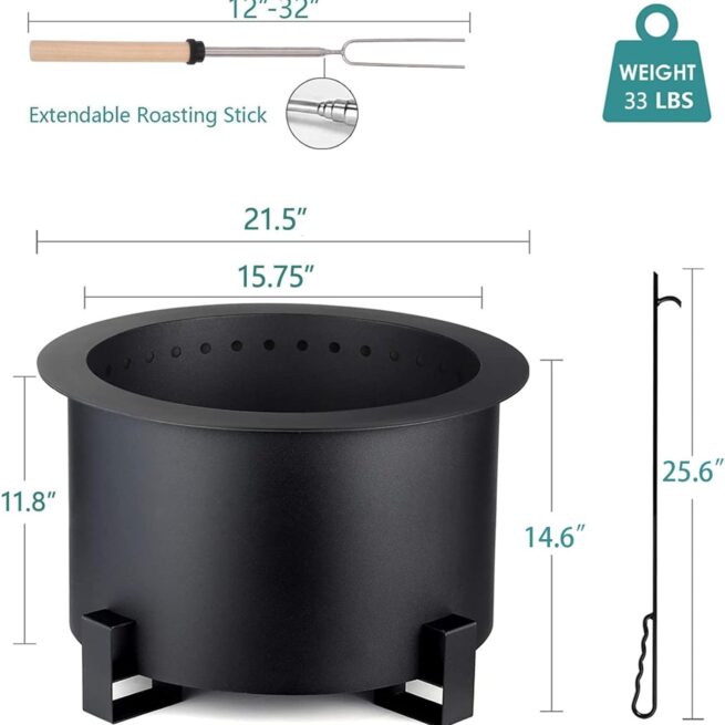 TITIMO 21.5 Inch Smokeless Fire Pit Metal Steel with Accessories