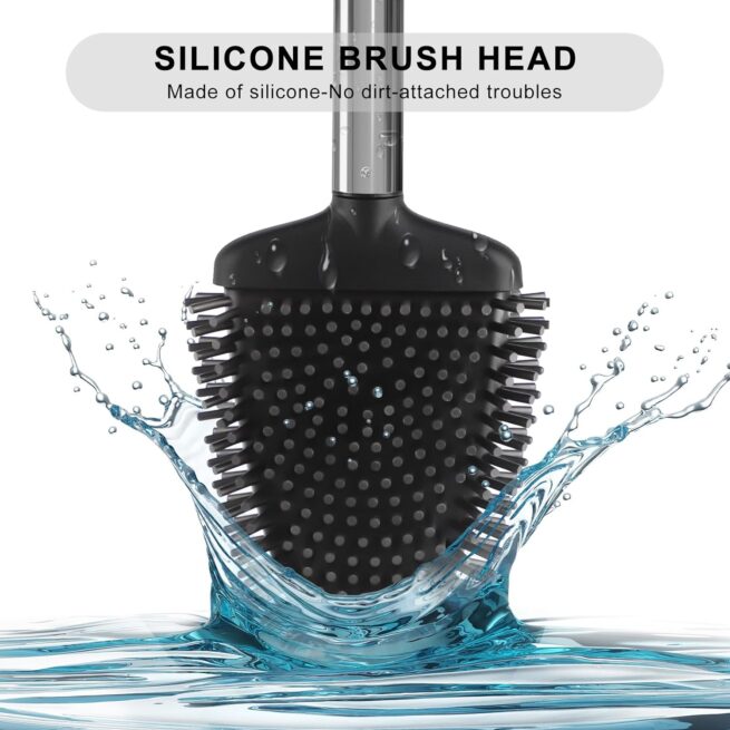 Fowooyeen Silicone Toilet Brush Set, Automatic - BlackFowooyeen