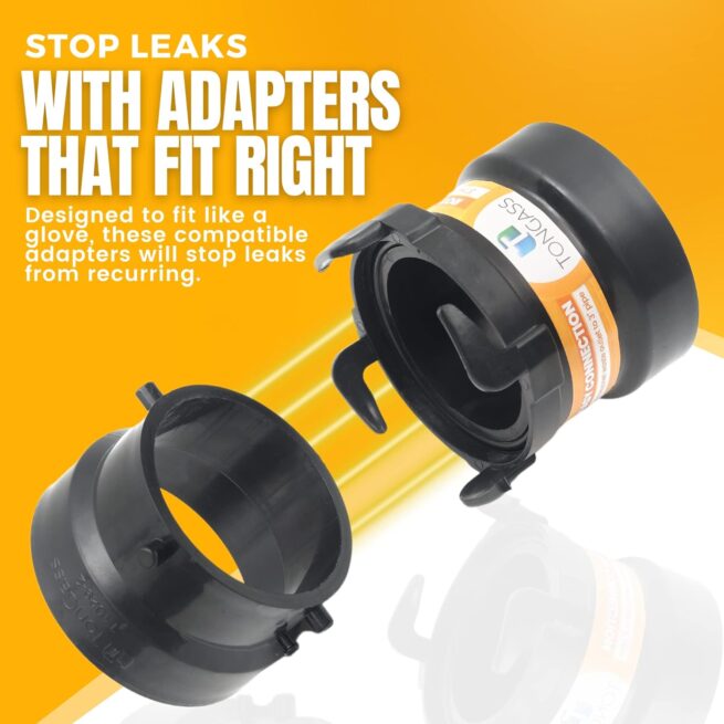 TonGass RV Sewer Hose Fitting Combo Pack - 3" Hub x Bayonet Hooks (2)