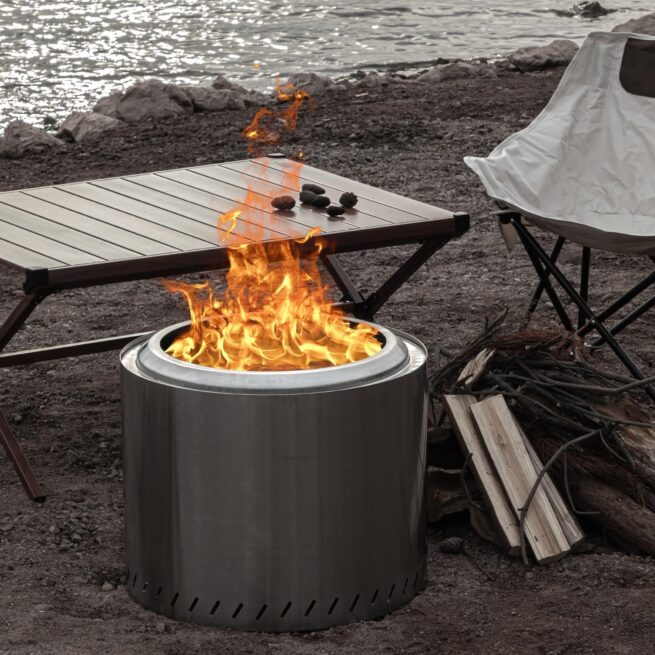 19.5" Stainless Steel Smokeless Fire Pit for Outdoor Camping & Bonfire