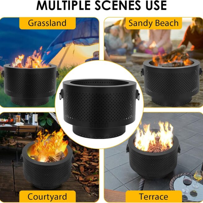 STBoo Smokeless Fire Pit: 20x14" Portable Wood Fireplace - Black
