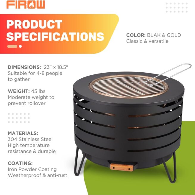 23" Smokeless Fire Pit: Outdoor with Ash Pan - Camping, Bonfire - Cover, Poker