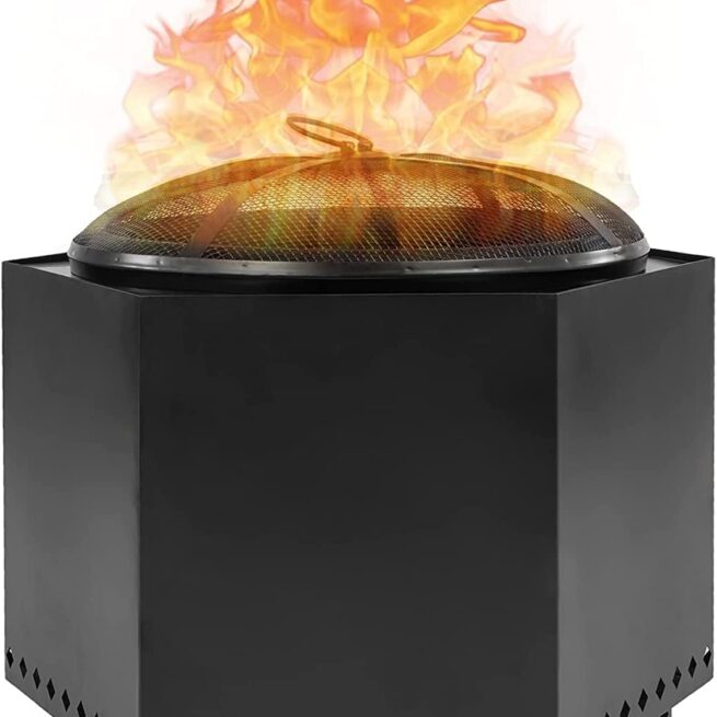 23.5" Matte Black Smokeless Firepit w/ Accessories: Spark Screen, Base Stand & Cover